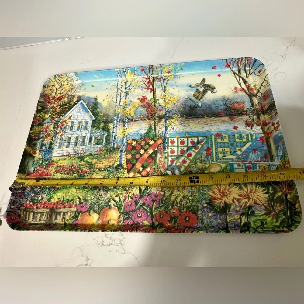 Vintage Rectangular Tray With Diane Phalen Watercolors Design 17.5”x12”